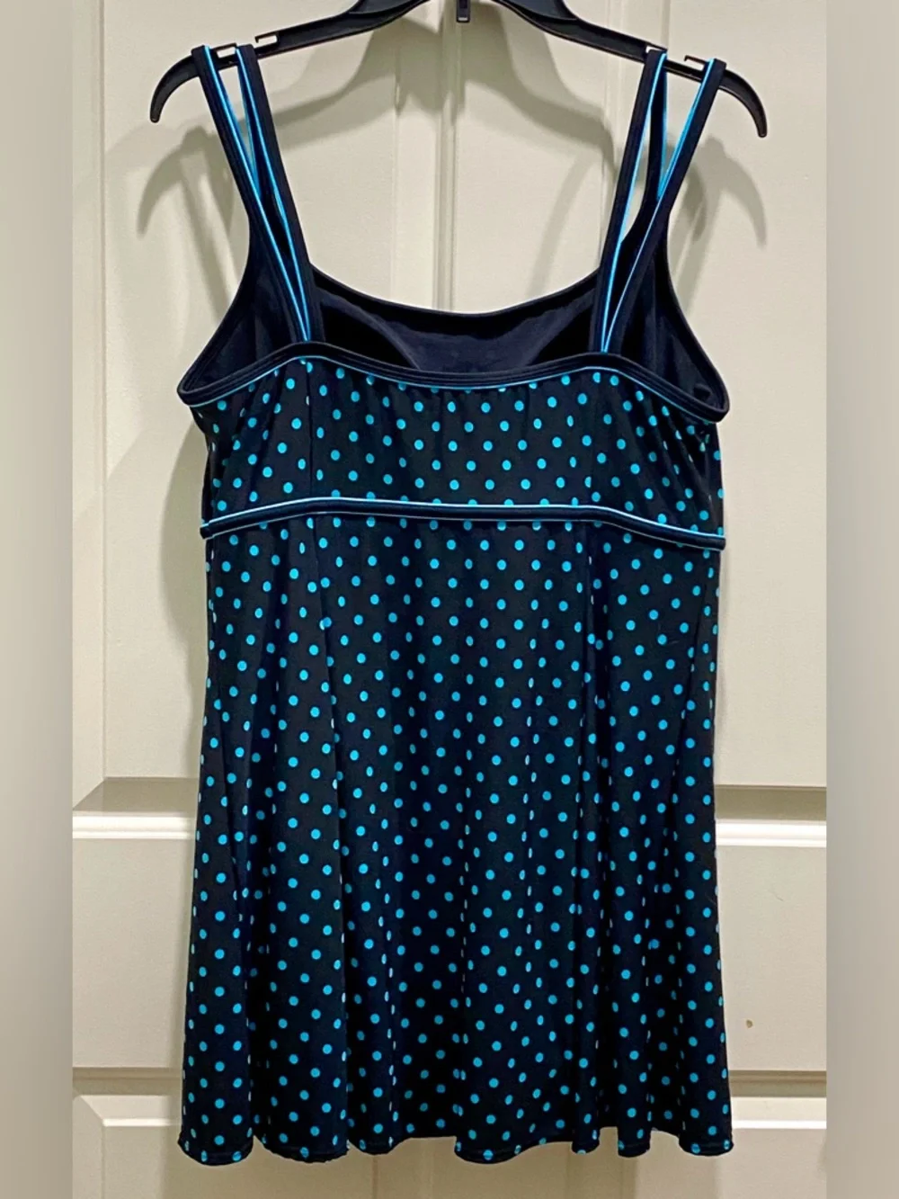 Le Cove Black Turquoise Polka Dot SZ 16 Pin-up Style High Waist Swimsuit Dress - Picture 5 of 10